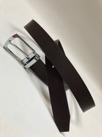 Men's Dark Brown Leather Belt with Silver Tone Buckle 42Z4