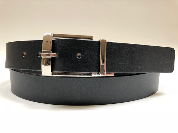 Men's Black Leather Belt with Silver Tone Buckle 42Z1