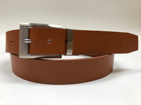 Men's Tan Leather Belt with Silver Tone Buckle 40Z4