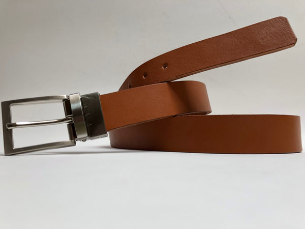 Men's Tan Leather Belt with Silver Tone Buckle 40Z1