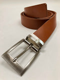 Men's Tan Leather Belt with Silver Tone Buckle 38Z3