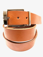 Men's Tan Leather Belt with Silver Tone Buckle 38Z8