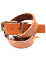 Men's Tan Leather Belt with Silver Tone Buckle 38Z8