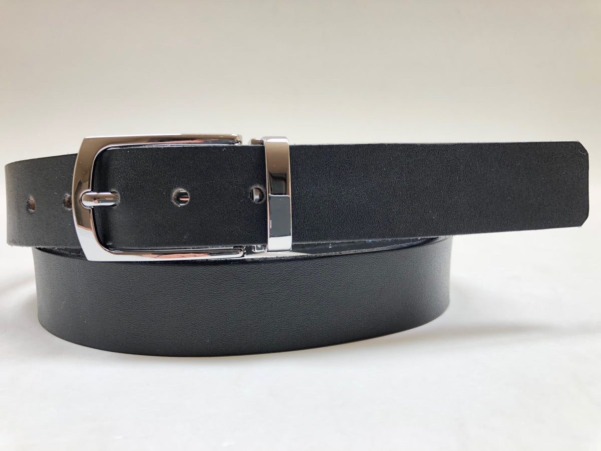 Men's Black Leather Belt with Silver Tone Buckle 34Z1 – JALZACHIH