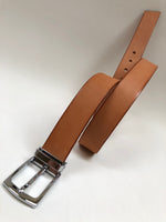 Men's Natural Leather Belt with Silver Tone Bukcle 34Z2