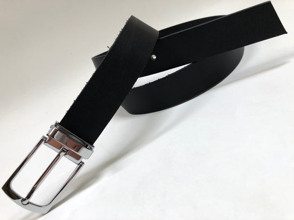 Men's Black Leather Belt with Silver Tone Buckle 36Z1