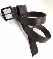 Men's Dark Brown Leather Belt with Red Stitching B1954