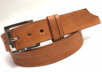 Men's Natural  Leather Belt with Brown Stitching B2354