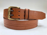 Men's Natural Leather Belt with Brown Stitching B2154