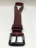 Men's Burgundy Leather Belt with White Stitching B1654