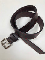 Men's Dark Brown Leather Belt with Red Stitching B1454