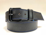 Men's Black Leather Belt with Blue Stitching B1554
