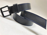 Men's Black Leather Belt with Blue Stitching B1554