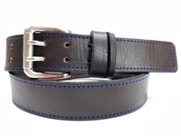 Men's Dark Brown Leather Belt with Blue Stitching B1754