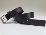 Men's Dark Brown Leather Belt with Blue Stitching B1754