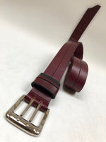 Men's Burgundy Leather Belt with Silver Tone Buckle 38A14