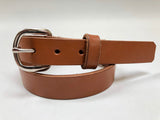 Kids Tan Leather Belt with Smooth Silver Tone Buckle 22Z2