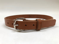 Kids Tan Leather Belt with Smooth Silver Tone Buckle 22Z2