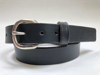Kids Black Leather Belt with Smooth Silver Tone Buckle 24Z5