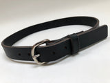 Kids Black Leather Belt with Smooth Silver Tone Buckle 24Z5