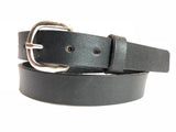 Kids Black Leather Belt with Smooth Silver Tone Buckle 26Z9