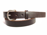 Kids Dark Brown Leather Belt with Smooth  Silver Tone Buckle 30Z12