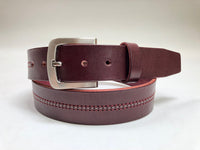 Men's vino leather belt with red and white stitching SKU#34C1