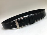 Men's Black Leather Belt with White Stitching 34C2