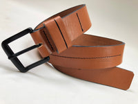 Men's tan leather belt with black stitching SKU#36C2