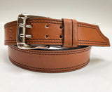 Men's Double Prong Tan Leather Belt with Black Stitching 36C3