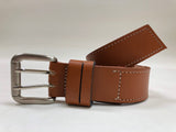 Men's Light Tan Leather Belt with White Stitching 38C2