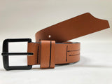 Men's Light Tan Leather Belt with Black Stitching 38C1