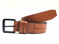 Men's Light Tan Leather Belt with Black Stitching 40C2