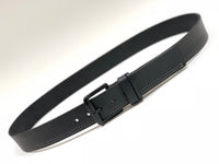 Men's Black Leather Belt with White Stitching