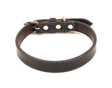 Smooth Black Leather Buddy Dog Collar with White Stitching SKU#BC55